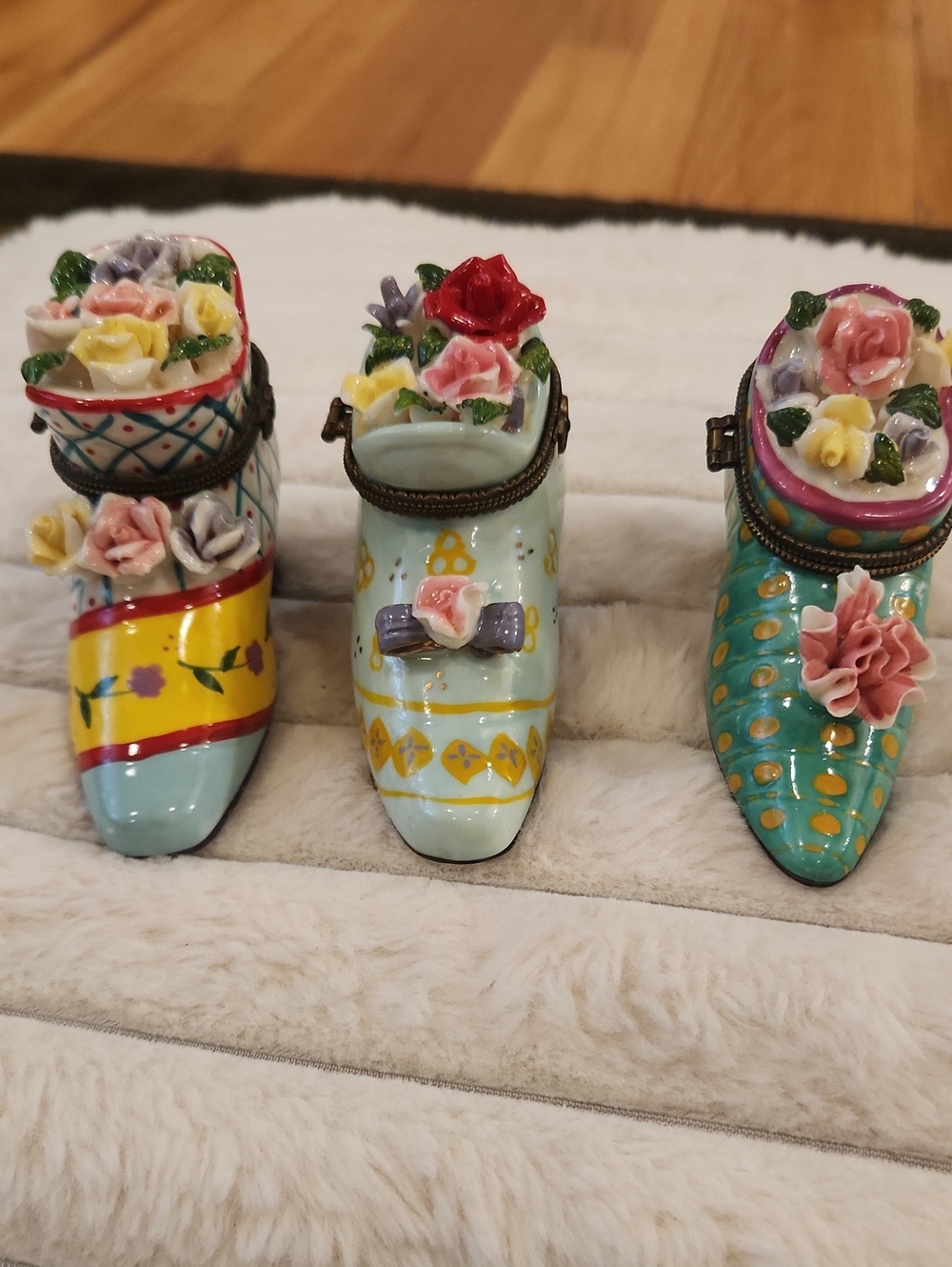 Decorative Floral Porcelain Shoes - Light Blue, Yellow, Teal
